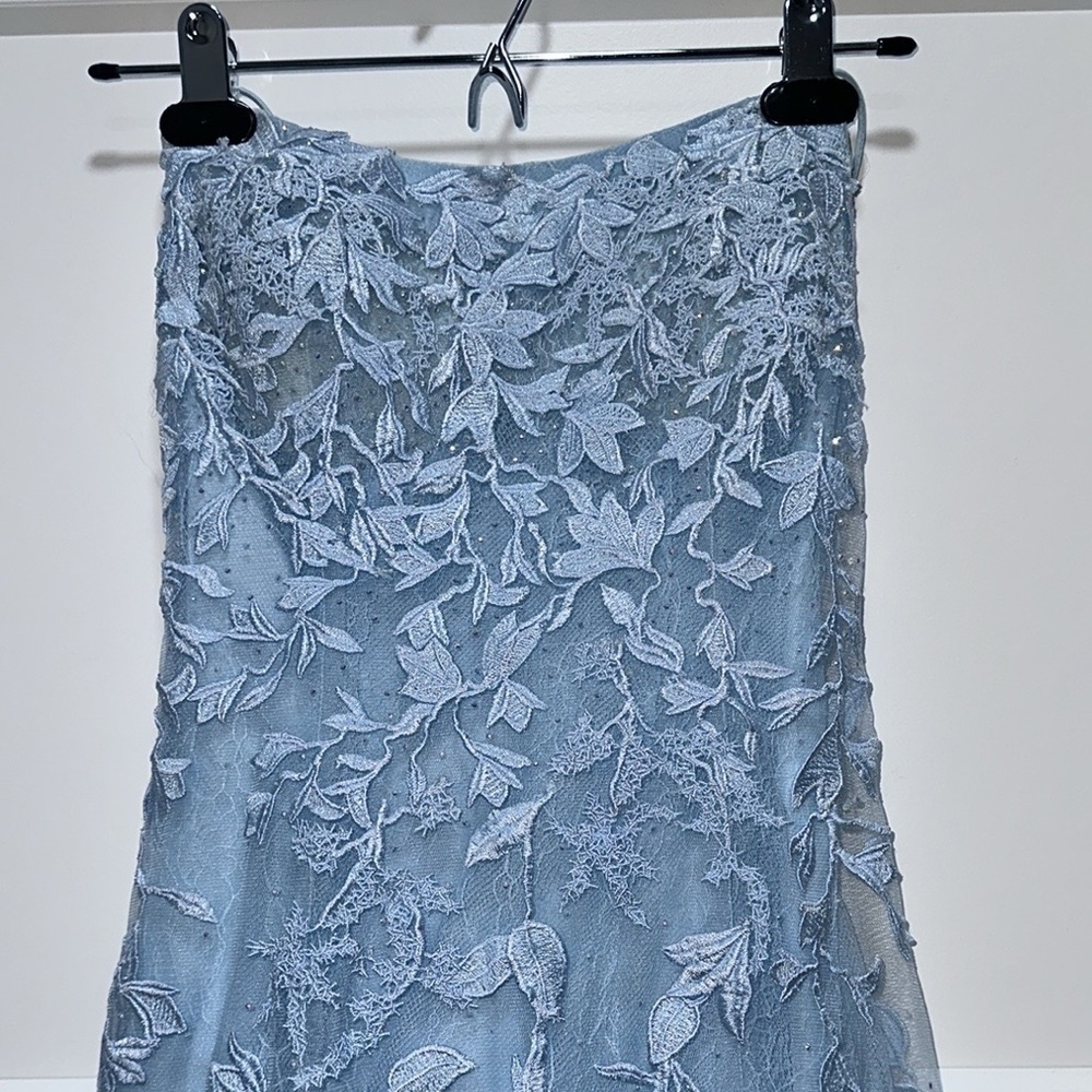 Trumpet/Mermaid Scoop Neck Lace Tulle Sweep Train Appliques Prom Dress Size 0 - Picture 6 of 14